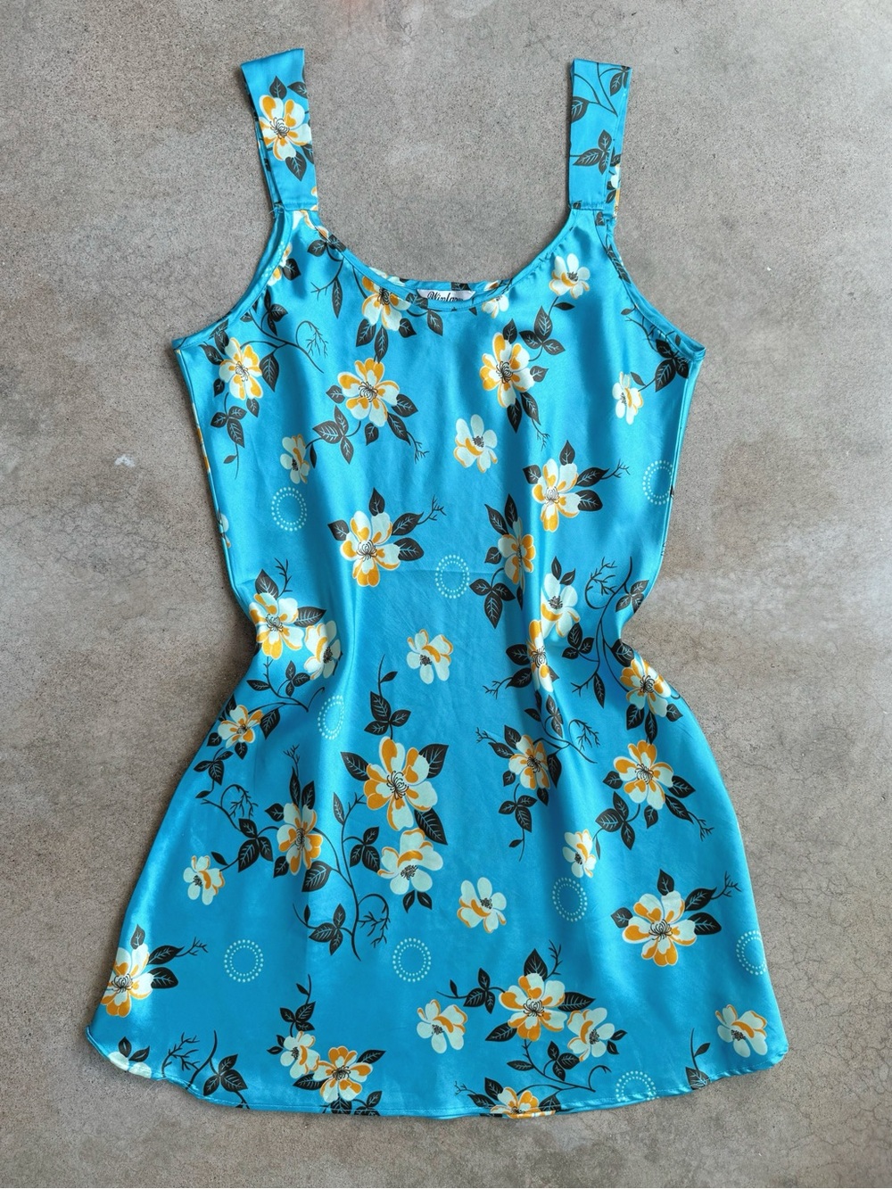 Winlar Blue Floral Satin Slip Dress